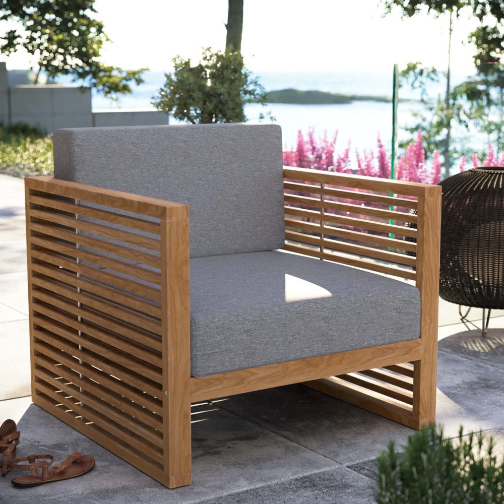 Carlsbad Teak Wood Outdoor Patio Armchair Natural/Gray by Modway - Image 8
