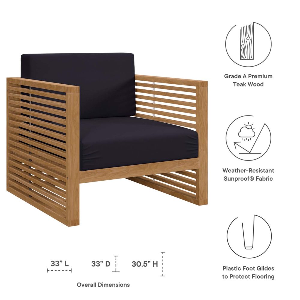 Carlsbad Teak Wood Outdoor Patio Armchair Natural/Navy by Modway - Image 2