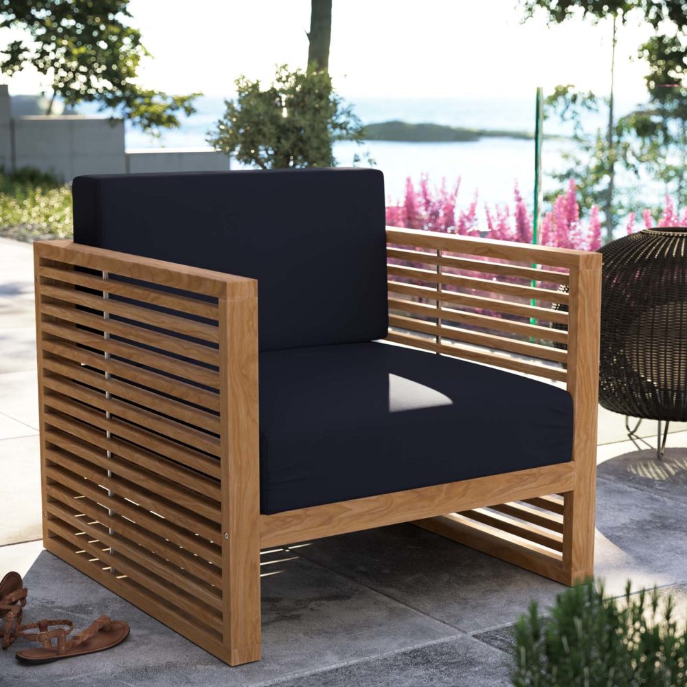 Carlsbad Teak Wood Outdoor Patio Armchair Natural/Navy by Modway - Image 8
