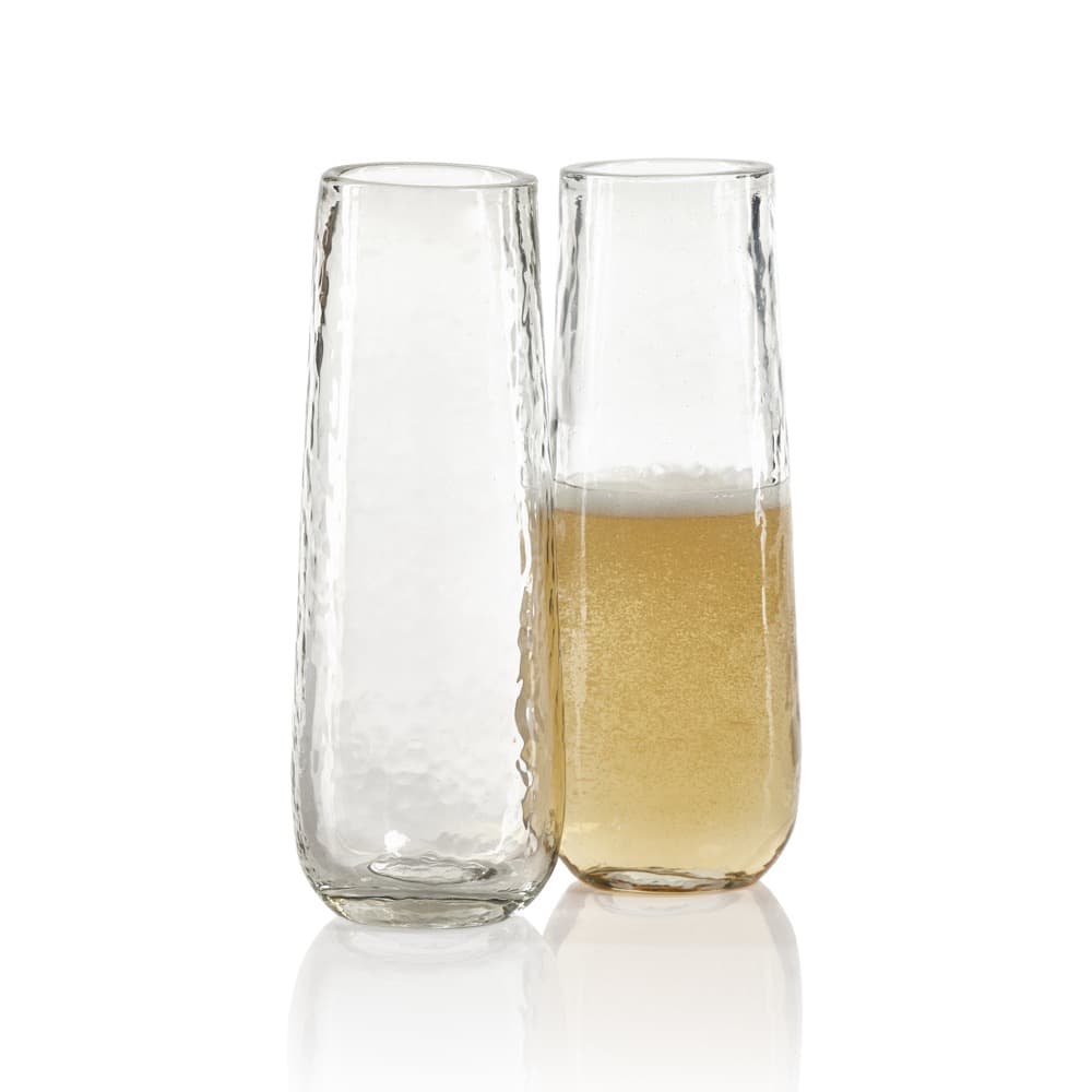 Modern Stemless Champagne Flute Glasses w/ Hammered Copper Plated