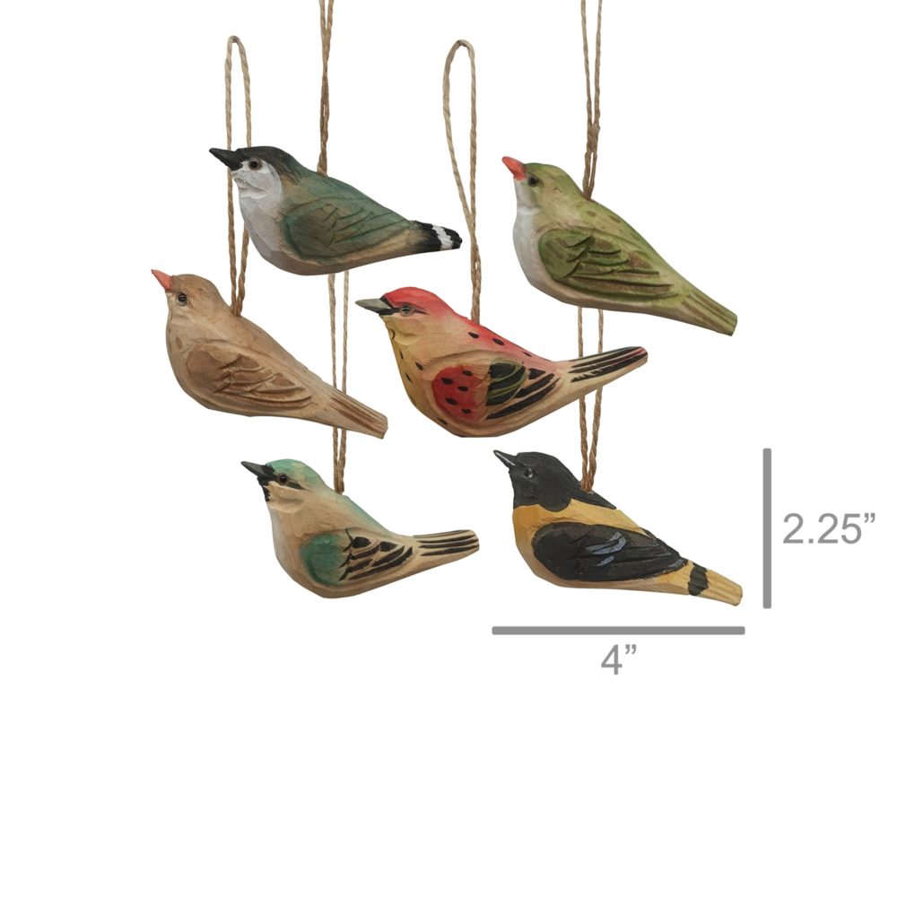 Carved Wood Bird Ornaments Set of 6 by HomArt - Image 8