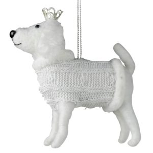 White Felt Dog with Crown Ornament Set of 2 by HomArt