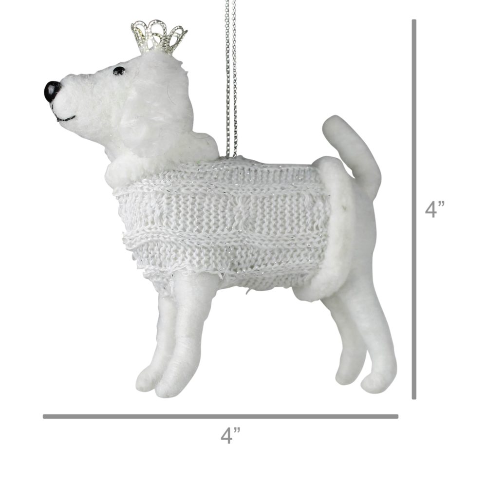 White Felt Dog with Crown Ornament Set of 2 by HomArt - Image 3