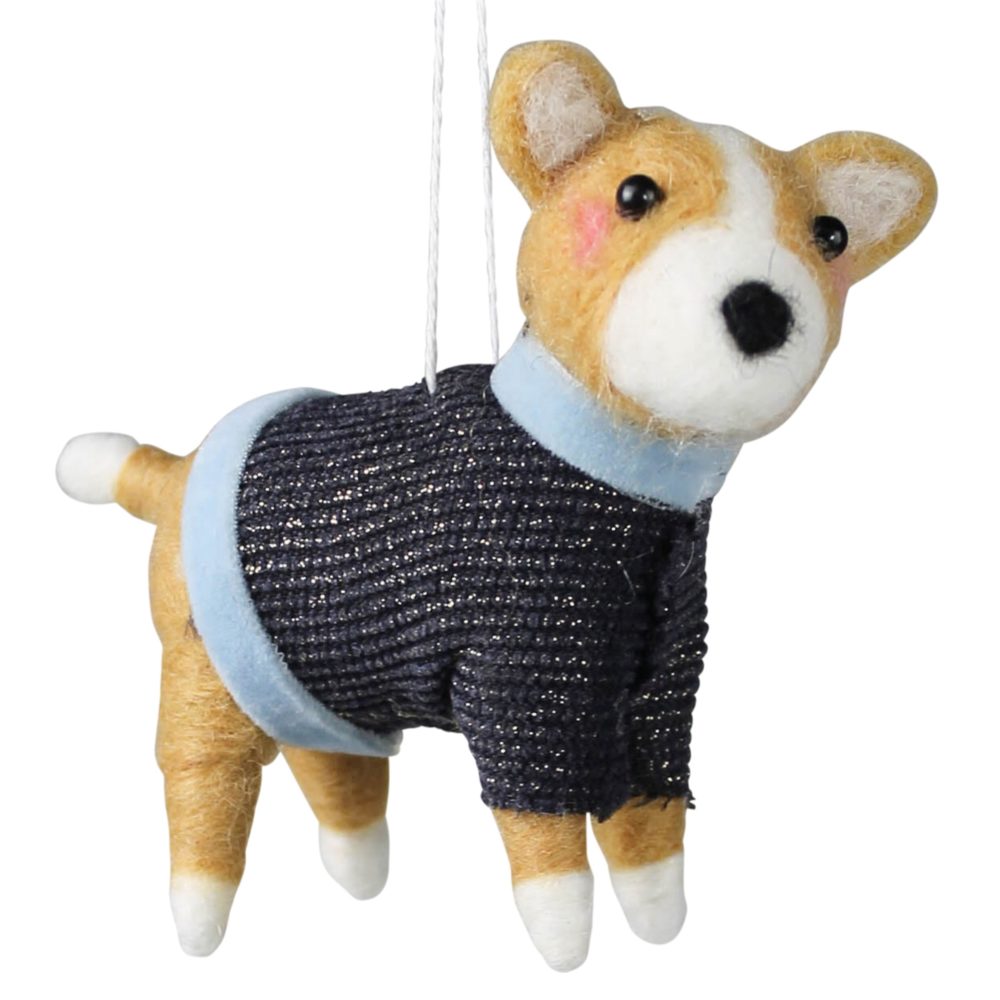 Brown Felt Dog with Sweater Ornament Set of 2 by HomArt
