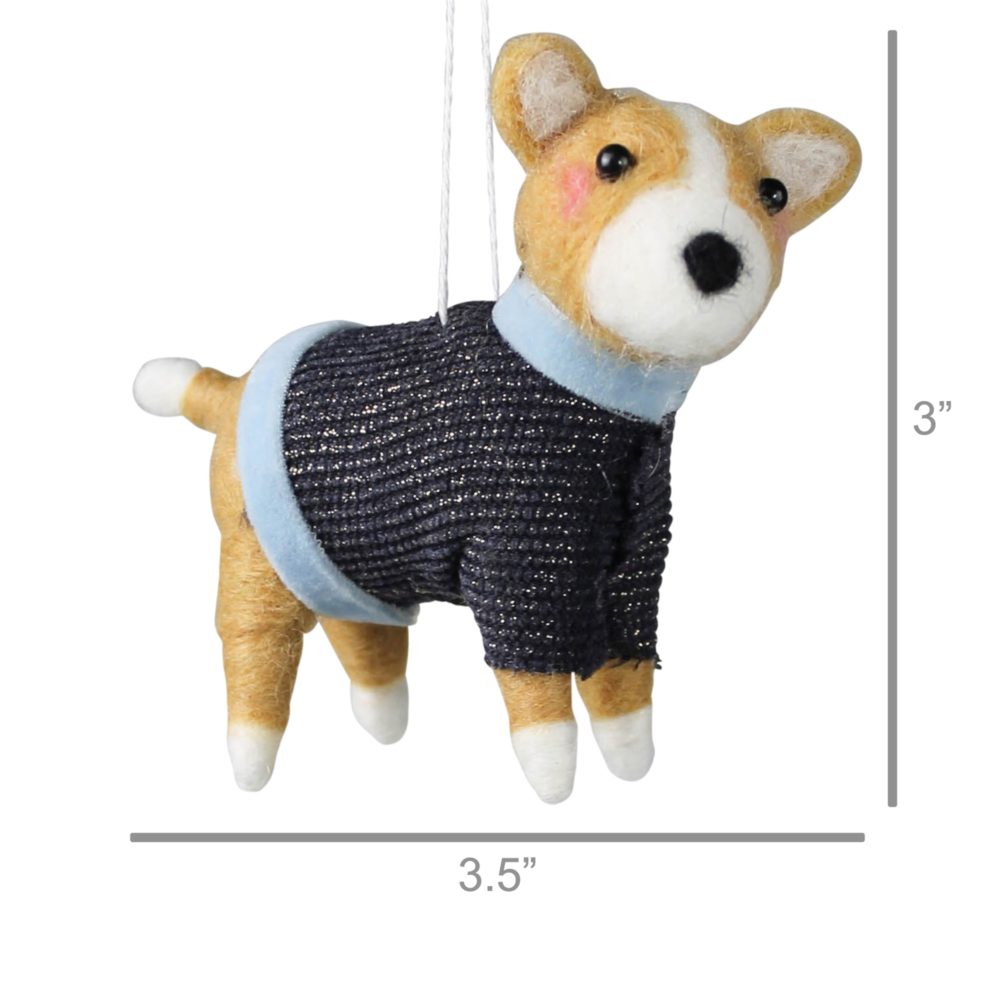 Brown Felt Dog with Sweater Ornament Set of 2 by HomArt - Image 3