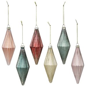Ribbed Glass Rhombus Ornaments Set of 6 by HomArt