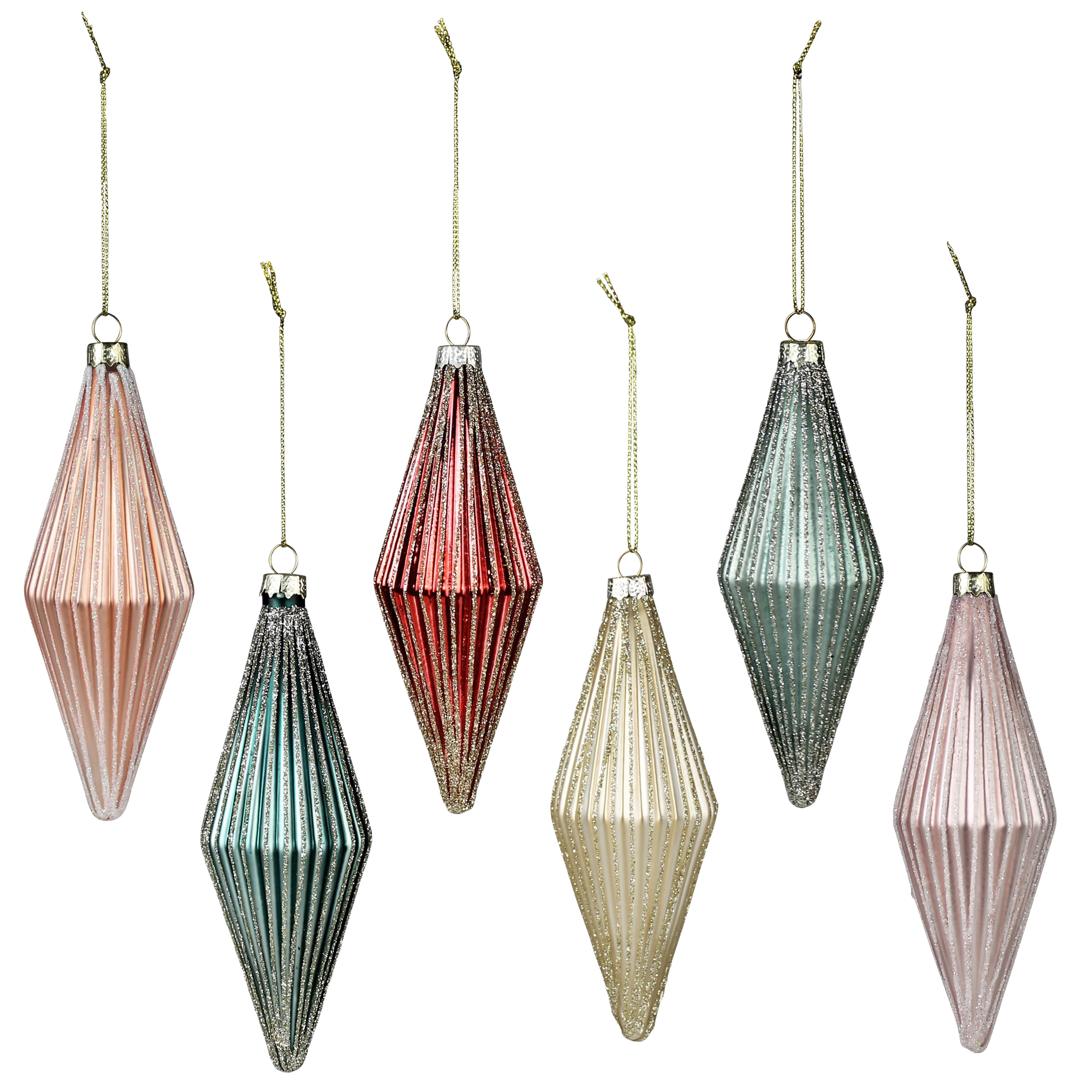 Ribbed Glass Rhombus Ornaments Set of 6 by HomArt