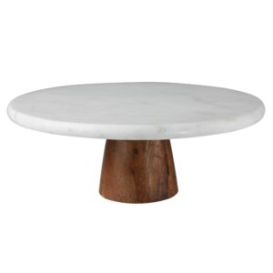 Duel Marble and Wood Cake Pedestal by HomArt