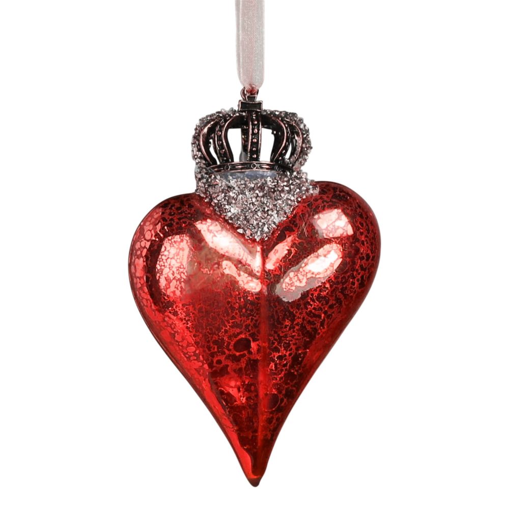 Crowned Red Glass Heart Ornament Set of 2 by HomArt