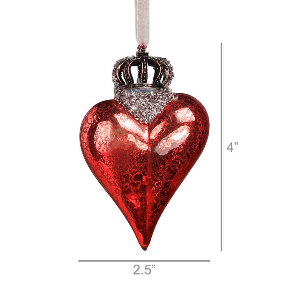 Crowned Red Glass Heart Ornament Set of 2 by HomArt - Image 2