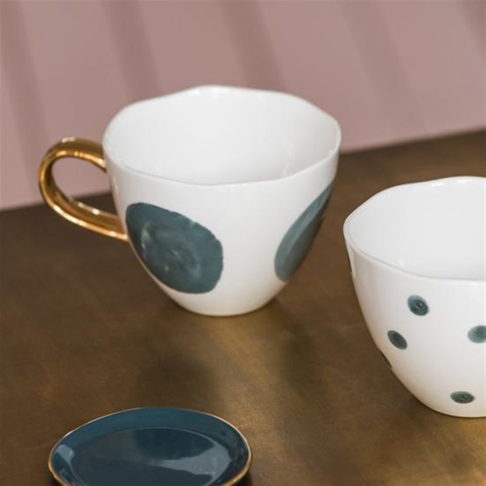 White with Big Green Polka Dots Good Morning Cup Set of 2 by Urban Nature Culture - Image 3