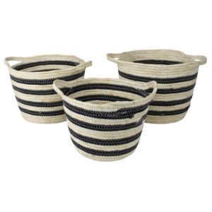 Gideon Striped Baskets with Handles Set of 3 by HomArt