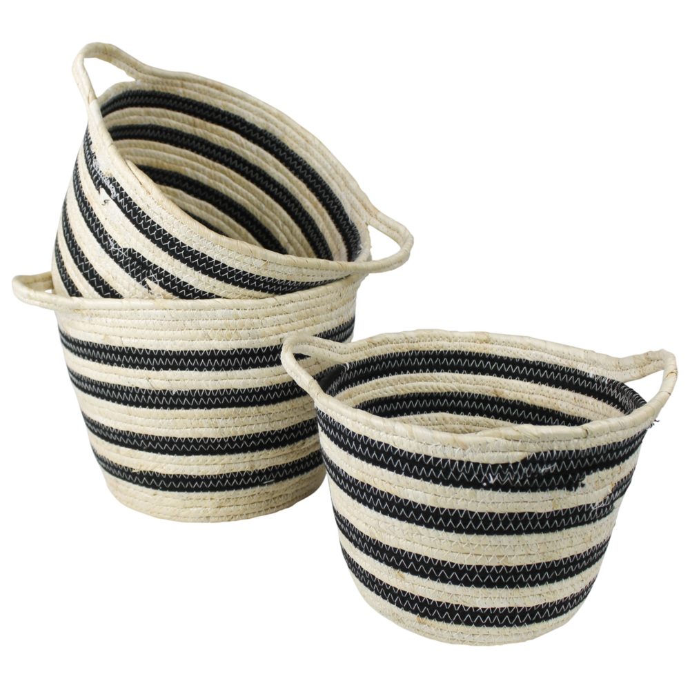 Gideon Striped Baskets with Handles Set of 3 by HomArt - Image 2
