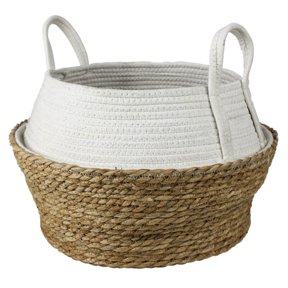 Gideon Collapsible White and Natural Basket by HomArt