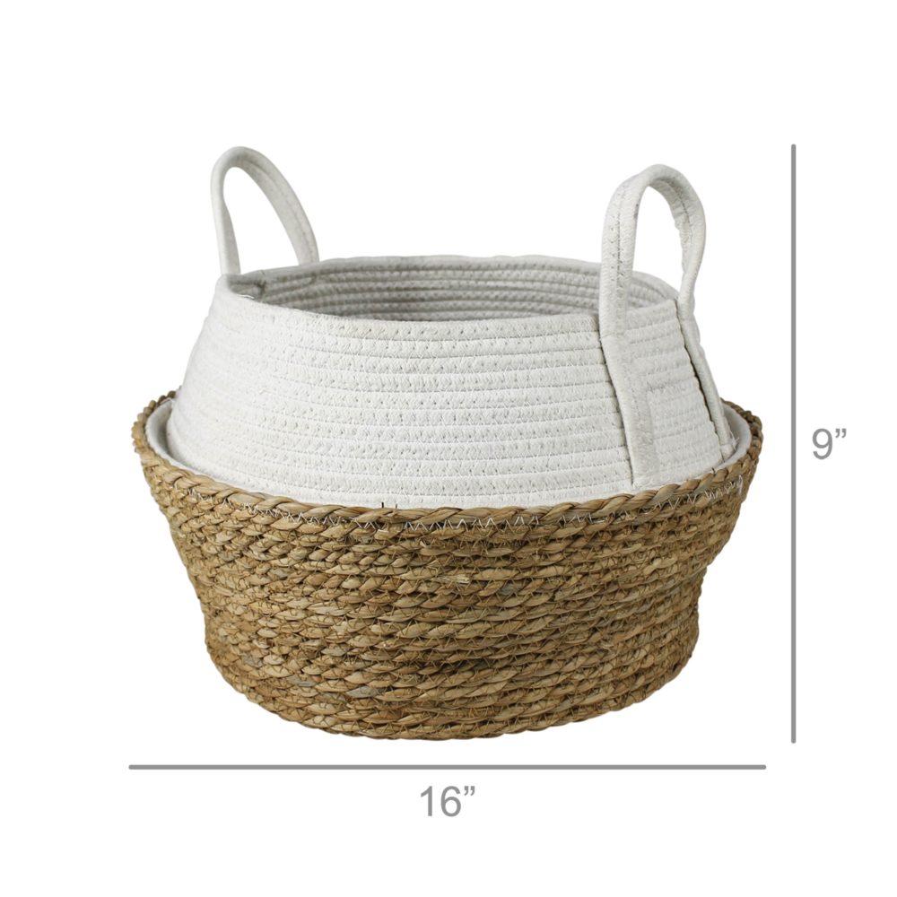 Gideon Collapsible White and Natural Basket by HomArt - Image 3