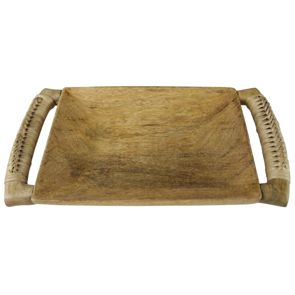 Kota Wood Tray with Rattan Handles by HomArt - Image 2