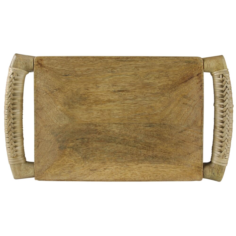 Kota Wood Tray with Rattan Handles by HomArt