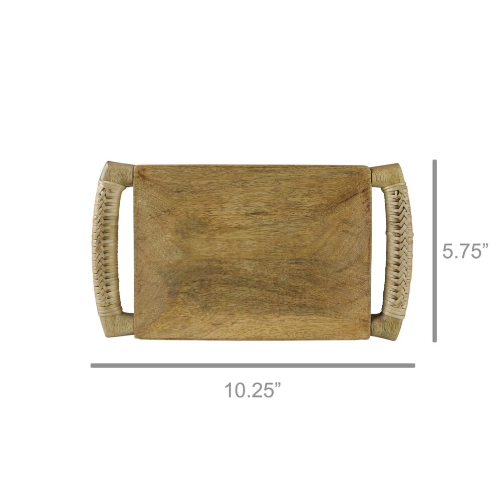 Kota Wood Tray with Rattan Handles by HomArt - Image 3