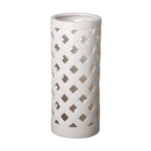 White Criss Cross Ceramic Umbrella Stand by Emissary