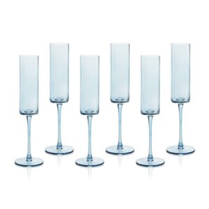 Light Blue Foligno Champagne Flutes, Set of 6 by Zodax