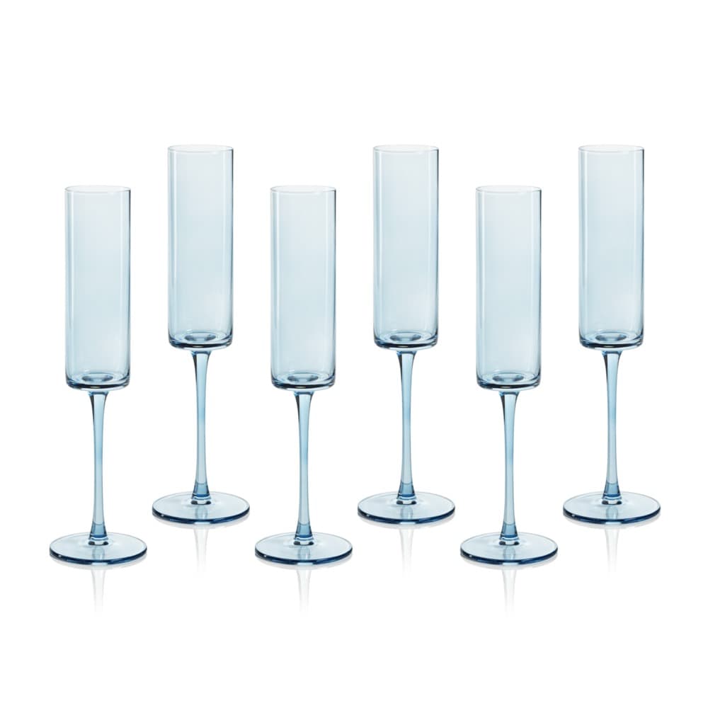 Light Blue Foligno Champagne Flutes, Set of 6 by Zodax - Seven Colonial