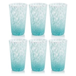Aqua Willa Speckled Highball Glasses, Set of 6 by Zodax