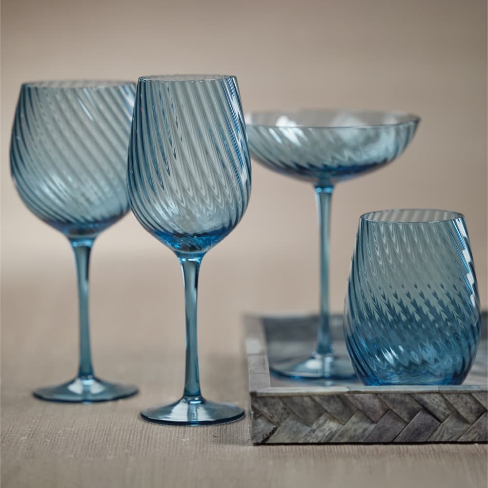 Blue Sesto Optic Swirl White Wine Glasses Set of 4 by Zodax