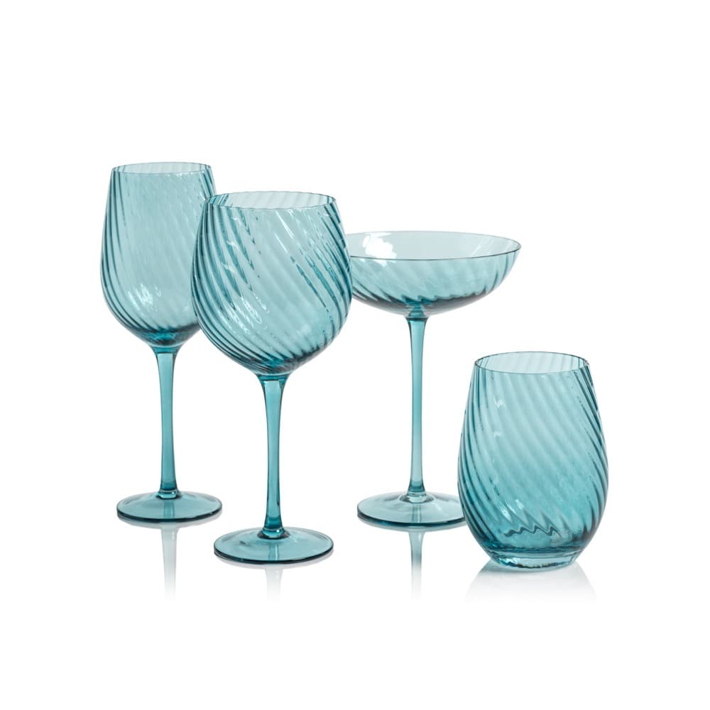 Sesto Optic Swirl White Wine Glasses, Set of 4 (Set of 4) Color: Blue