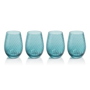 Blue Sesto Optic Swirl Stemless Glasses, Set of 4 by Zodax