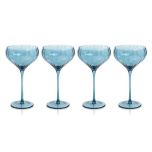 Blue Azure Malden Optic Cocktail Glasses, Set of 4 by Zodax