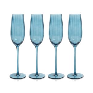 Blue Azure Malden Optic Champagne Flutes, Set of 4 by Zodax