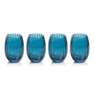 Blue Azure Malden Optic Stemless All-Purpose Glasses, Set of 4 by Zodax
