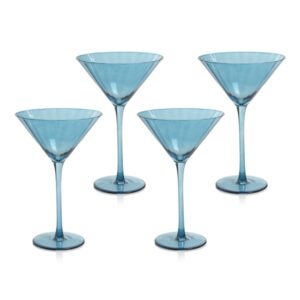 Blue Azure Malden Optic Martini Glasses, Set of 4 by Zodax