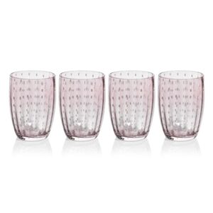 Purple Pescara White Dot Tumbler Glasses, Set of 4 by Zodax