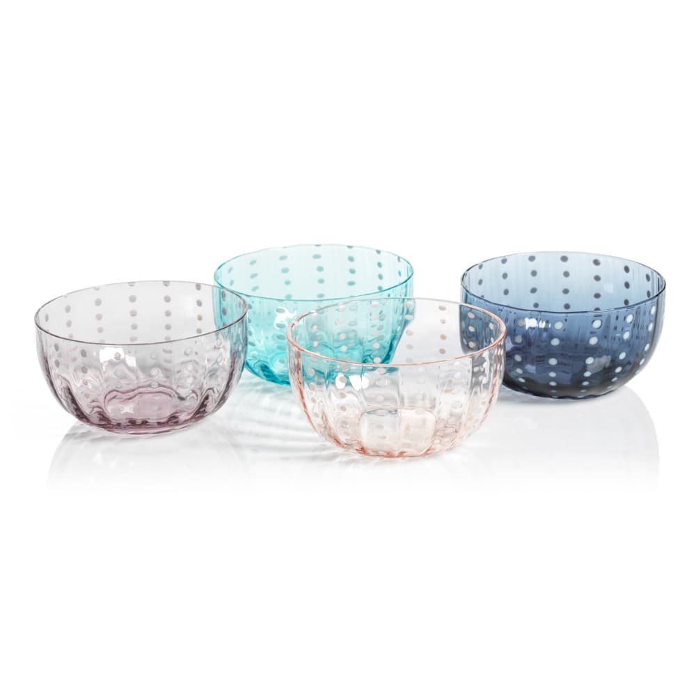 Pink Pescara White Dot Condiment Glass Bowls, Set of 4 by Zodax