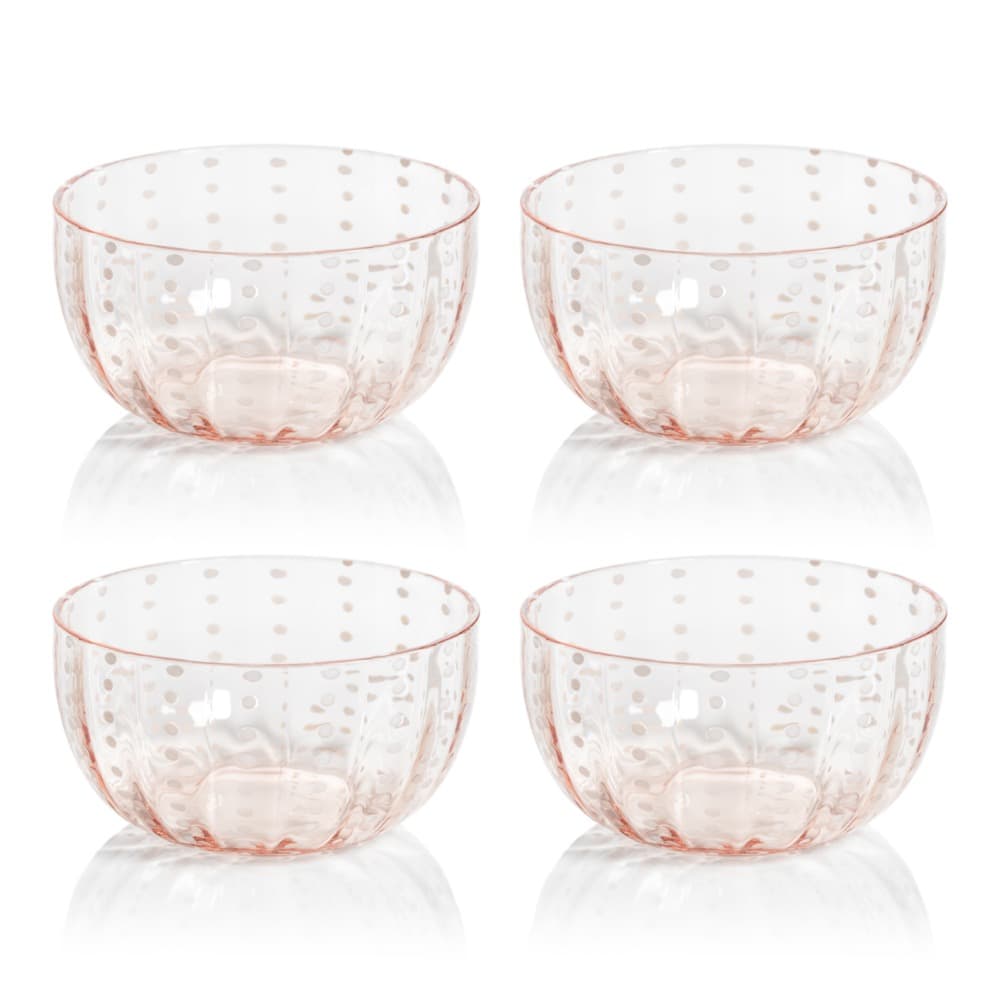 Pink Pescara White Dot Condiment Glass Bowls, Set of 4 by Zodax
