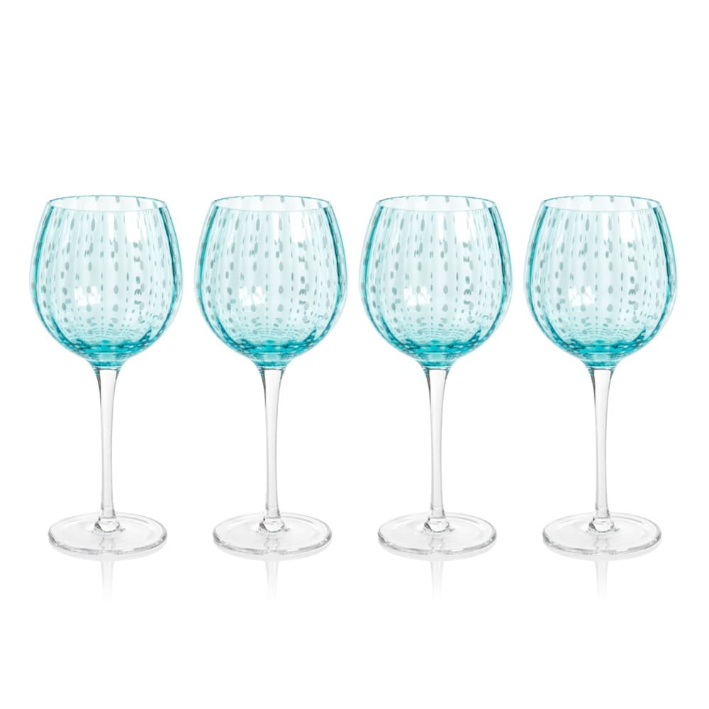 Aqua Blue Pescara White Dot Martini Glasses, Set of 4 by Zodax