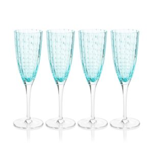 Aqua Blue Pescara White Dot Champagne Flutes, Set of 4 by Zodax