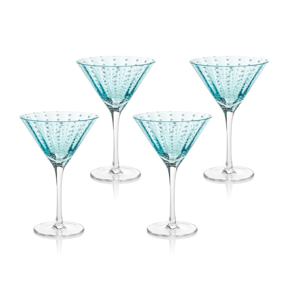 Set of 4 Turquoise and White Martini Glasses from Mexico, 'Waves of Glamour