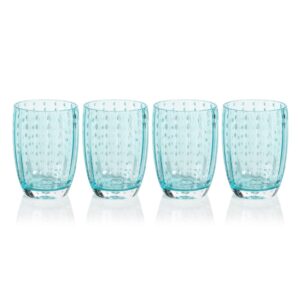 Aqua Blue Pescara White Dot Tumbler Glasses, Set of 4 by Zodax