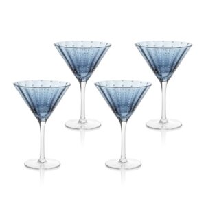 Navy Blue Pescara  White Dot Martini Glasses, Set of 4 by Zodax