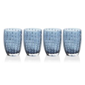 Navy Blue Pescara White Dot Tumbler Glasses, Set of 4 by Zodax