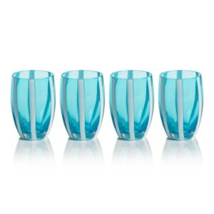 Aqua Blue Pesaro Stemless Glasses, Set of 4 by Zodax