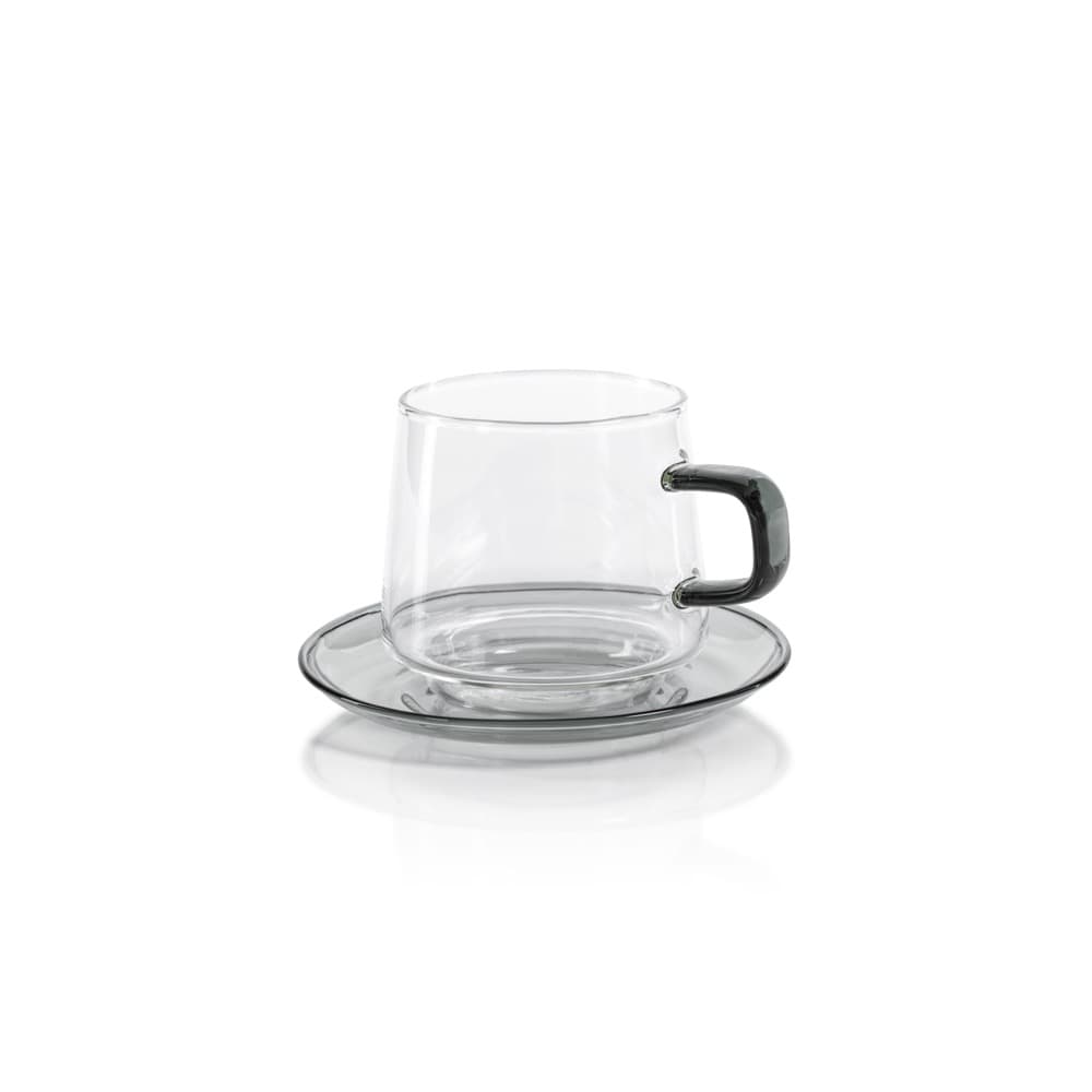 Gray Bergamo Glass Tea & Coffee Cups and Saucers, Set of 4 by Zodax - Image 2