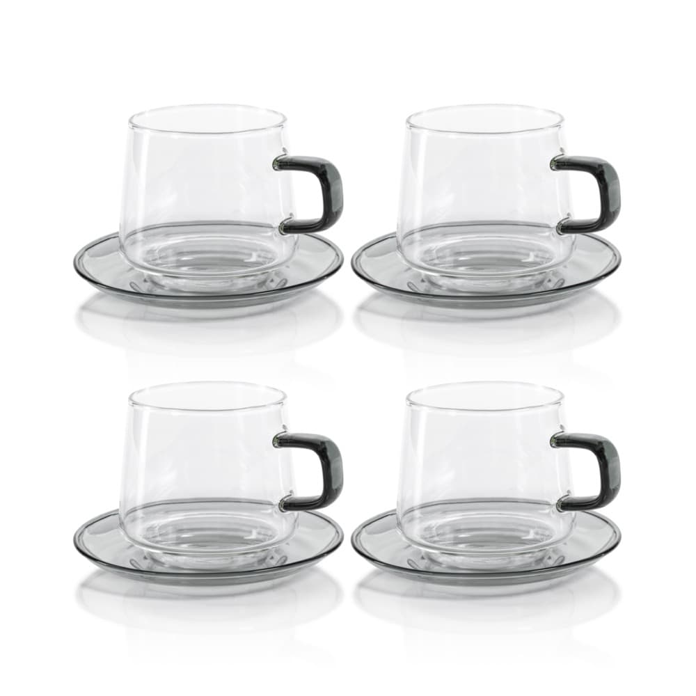 Gray Bergamo Glass Tea & Coffee Cups and Saucers, Set of 4 by Zodax