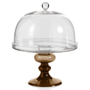 Taupe Vellerti Glass Cake Stand  by Zodax
