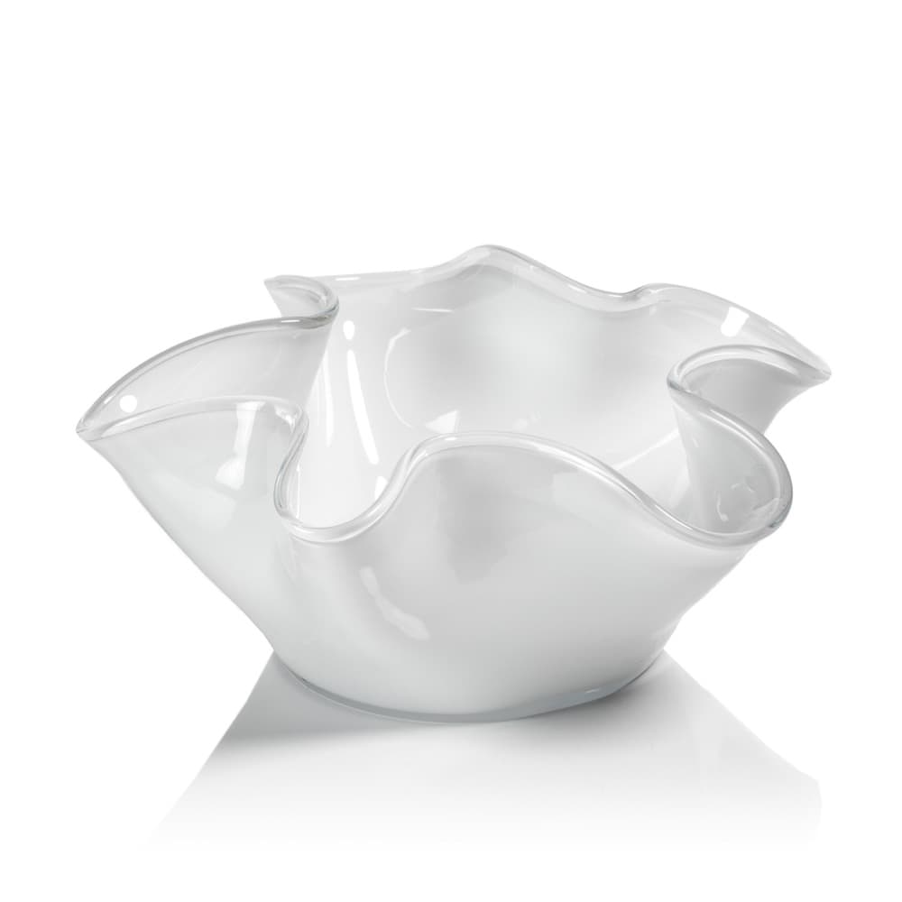 White Vellerti 6"Tall Wave Glass Bowl by Zodax Seven Colonial