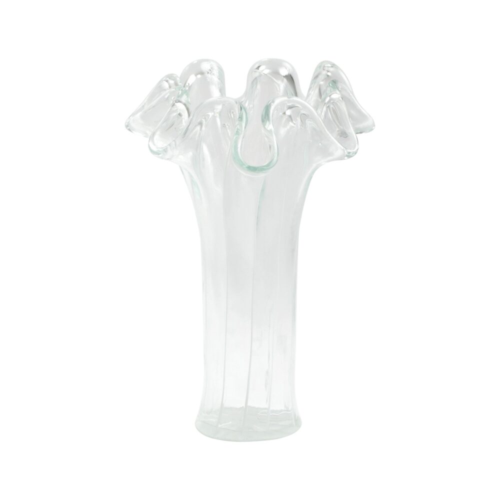 Onda Glass Clear w/ White Lines Short Vase by VIETRI