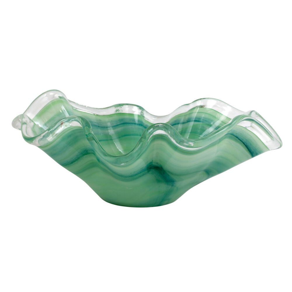 Onda Glass Green Large Bowl by VIETRI