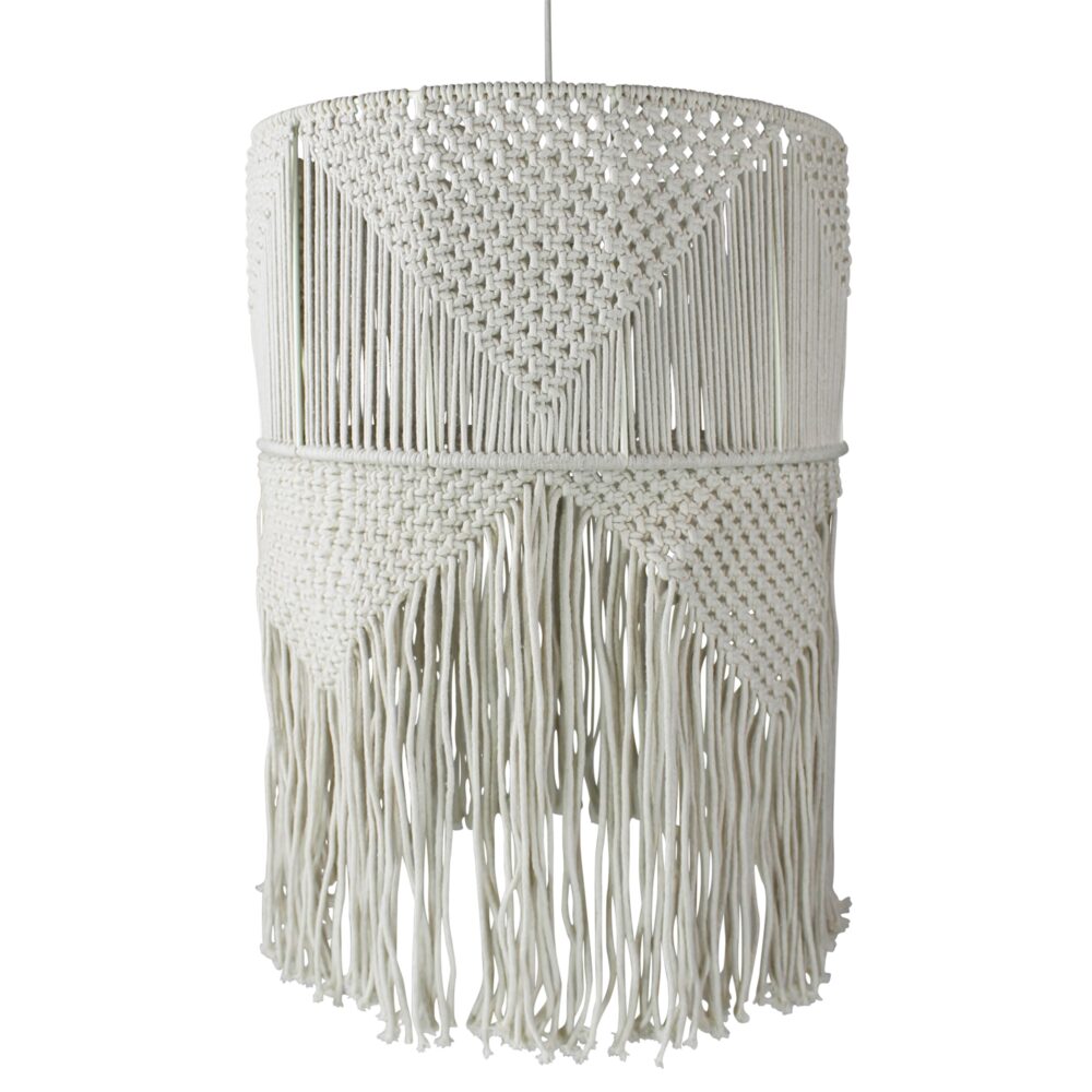 Tall Macrame Drum Pendant with Fringe by HomArt